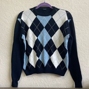 John Galt Blue Argyle Crewneck Sweater One Size Brandy Melville